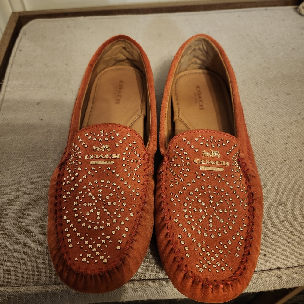 Coach Orange Studded Moccasins for Women